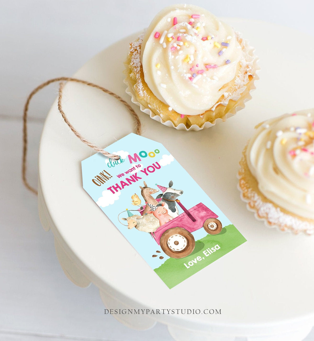 Editable Farm Favor Tags Tags Pink Farm Birthday Thank you tags Barnyard Gift Tags Pink Tractor Birthday Template PRINTABLE Corjl 0155