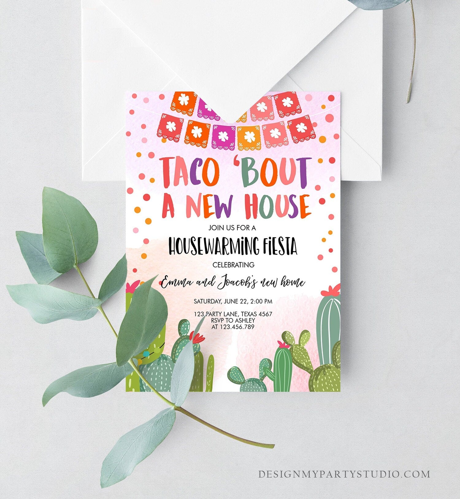 Editable Housewarming Invite Taco Bout A New House Party Fiesta New Home Cactus Mexican Digital Download Evite Template Printable 0135