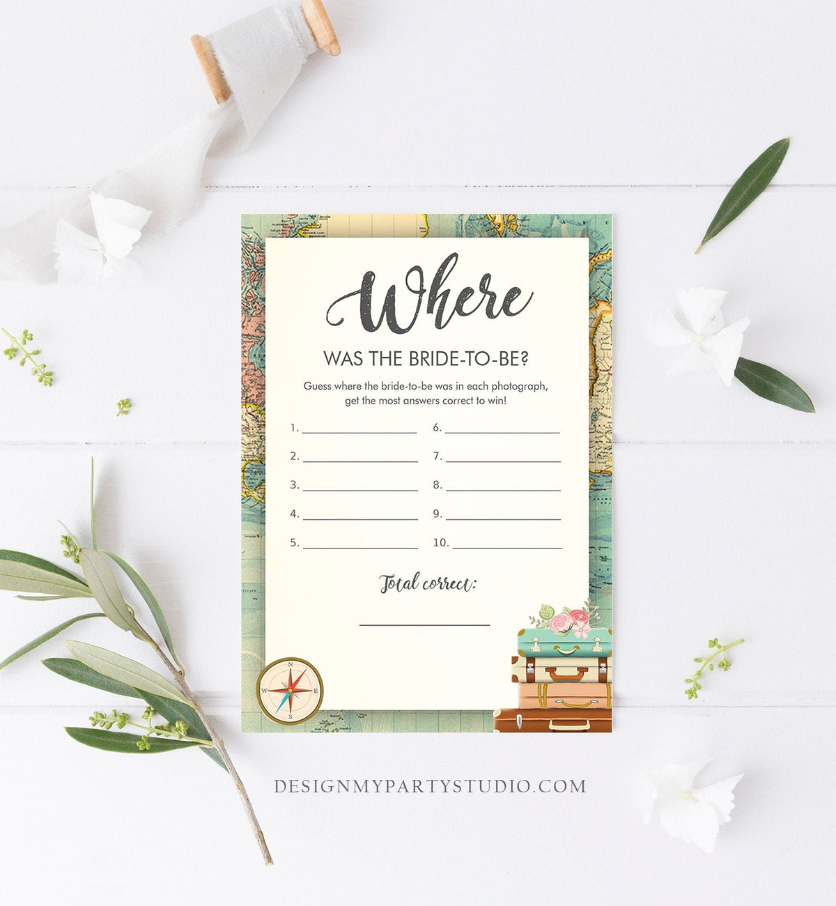 Editable Where Was the Bride-To-Be Bridal Shower Game Travel Where Was She Wedding Shower Activity Vintage Map Corjl Template Printable 0044