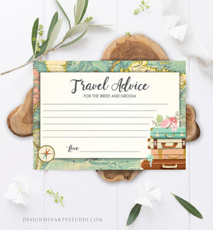 Editable Advice for the Bride-to-Be Card Bridal Shower Travel Words of Wisdom Advice for Bride Game Adventure Suitcases Corjl Template 0044