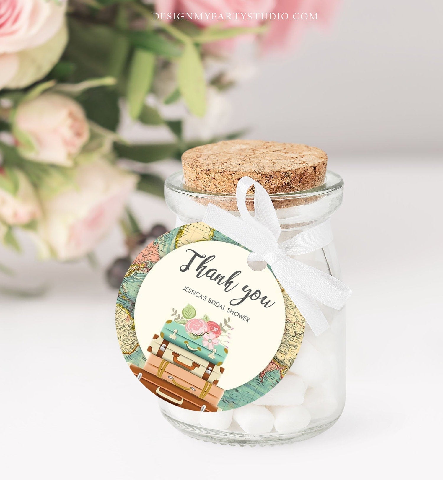 Editable Travel Favor Tags Travel Adventure Bridal Shower Round Square Suitcases Label Stickers Map Download Digital Template Printable 0044