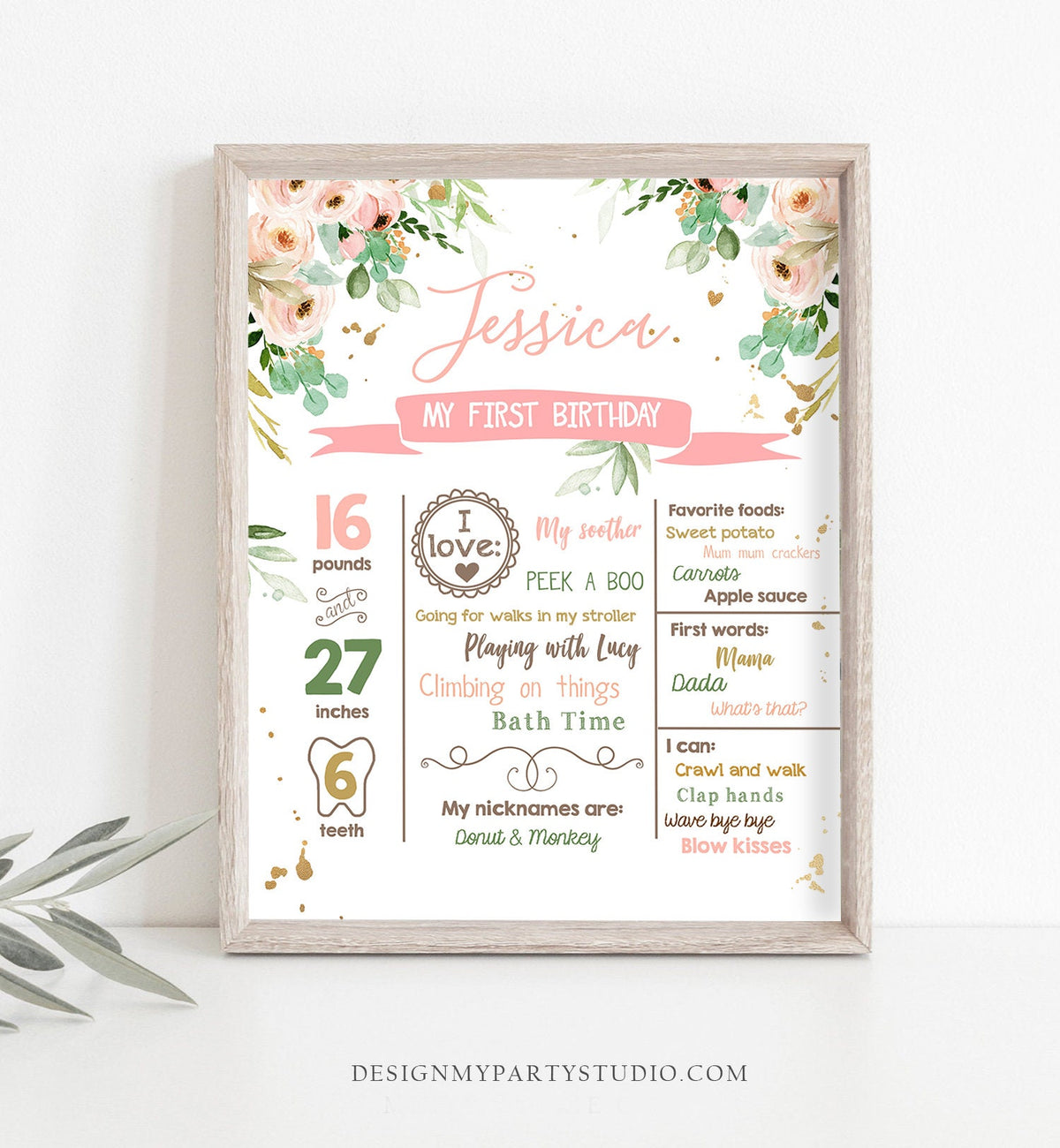 Editable Floral Birthday Milestones Sign Wild One Birthday First Birthday 1st Birthday Girl Onederful Boho Digital Template Printable 0147