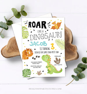 Editable Dinosaur Birthday Invitation Dino Dig Party Prehistoric Boy T-Rex Roar Fossil Party Digital Download Printable Template Corjl 0283