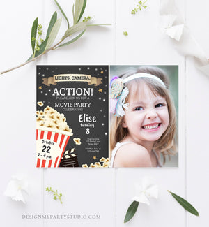 Editable Movie Night Birthday Invitation Boy Girl Movie Invite Cinema Party Backyard Movie Popcorn Download Printable Template Corjl 0182