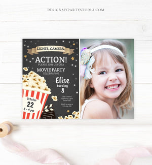 Editable Movie Night Birthday Invitation Boy Girl Movie Invite Cinema Party Backyard Movie Popcorn Download Printable Template Corjl 0182