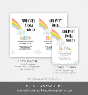 Editable Rainbow Baby Shower Invitation Rainbow Baby After a Loss Cloud Gender Neutral Download Printable Template Corjl Digital 0233