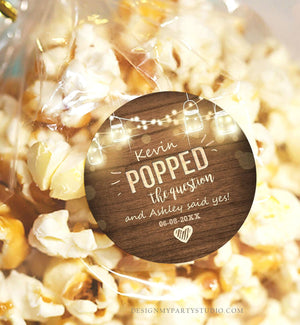 Editable Popped the Question Gift Tag Engagement Party Round Square Favor Tag Popcorn Sticker Bridal Shower Wedding Corjl Template 0015 0110