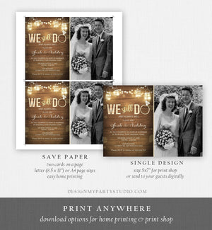 Editable We Still Do Wedding Anniversary Invitation Rustic Wood String Lights Jars Digital Instant Download Corjl Template Printable 0015