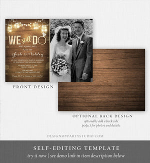 Editable We Still Do Wedding Anniversary Invitation Rustic Wood String Lights Jars Digital Instant Download Corjl Template Printable 0015