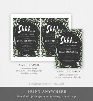 Editable Greenery Surprise Birthday Invitation ANY AGE Shhh Its It's A Surprise 30th 50th 60th Birthday Party Corjl Template Printable 0253