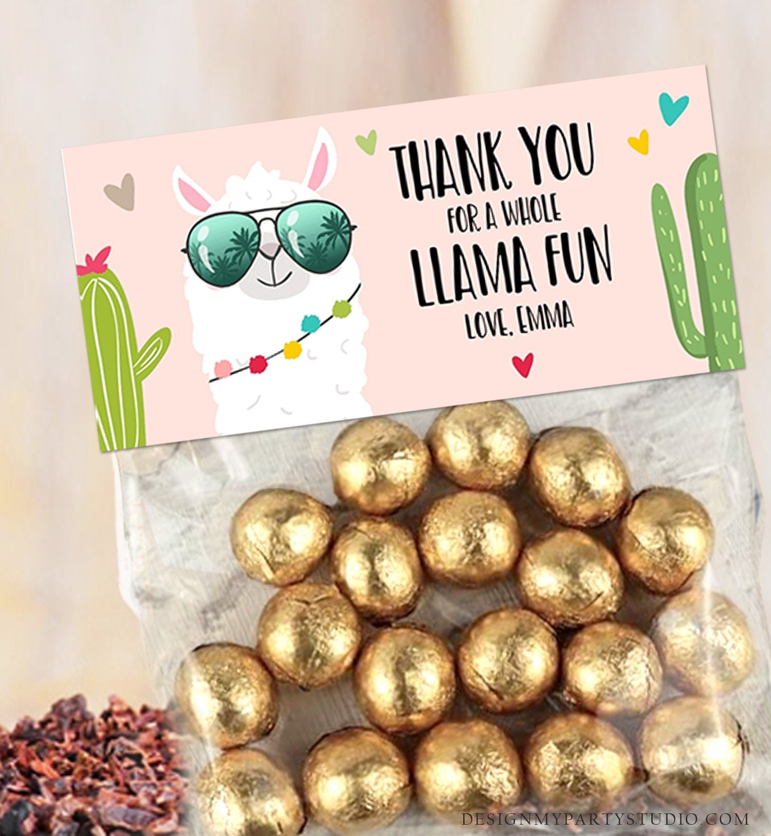Editable Llama Treat Bag Toppers Llama Birthday Girl Pink Thank you Whole Llama Fun Loot Bag Topper Favor Fiesta PRINTABLE Corjl 0079