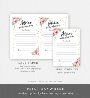 Editable Advice for the Mom-to-be Words of Wisdom Advice for Parents Floral Pink Gold Baby Shower Sprinkle Corjl Printable 0030 0318