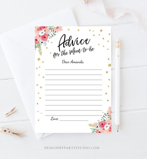 Editable Advice for the Mom-to-be Words of Wisdom Advice for Parents Floral Pink Gold Baby Shower Sprinkle Corjl Printable 0030 0318