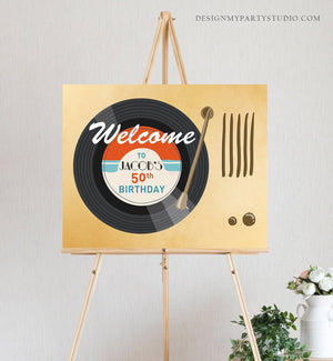 Editable Welcome Sign Vintage Vinyl Birthday Party Adult Birthday Decor Man Woman Oldies Disco Dancing Party Template PRINTABLE Corjl 0294
