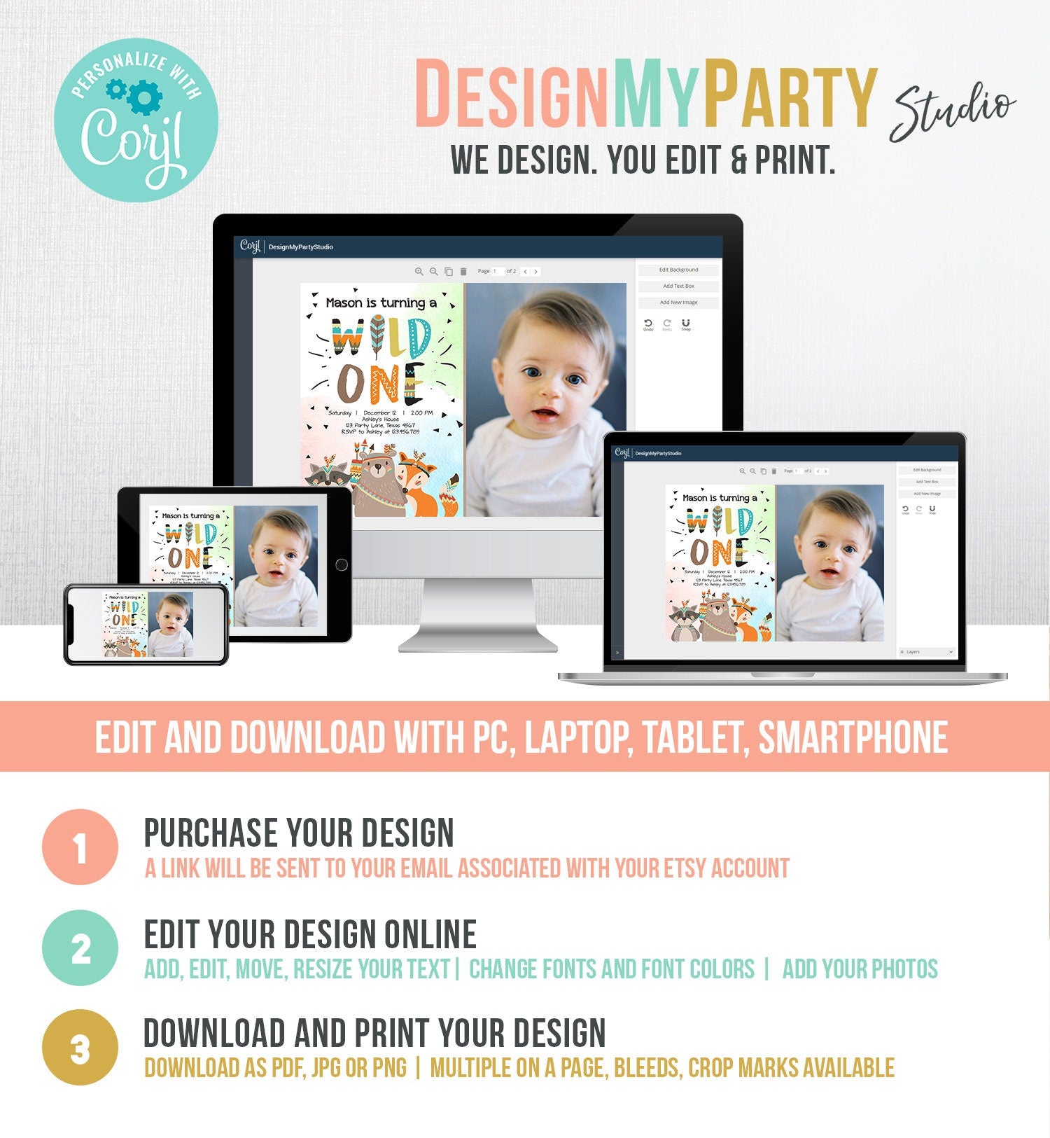 Editable Woodland Tribal Wild One First Birthday Invitation Boho Woodland Animals Boy Party Digital Download Template Printable 0061