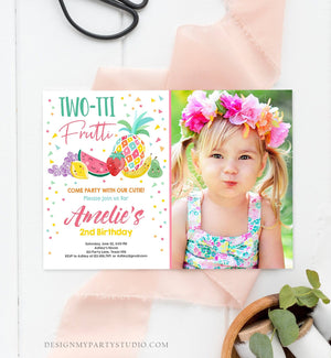 Editable Twotti Frutti 2nd Birthday Invitation Two-tti Fruiti Fruit Invite Tropical Summer Download Printable Template Digital Corjl 0139
