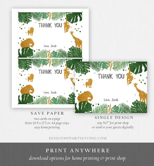 Editable Safari Animals Thank You Card Wild One Thank You Note Black Gold Boy Jungle Wildi Animals Printable Corjl Template Digital 0016