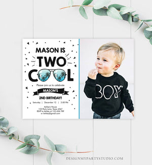 Editable Two Cool Birthday Invitation Boy Second Birthday Party 2nd I'm this Many I'm Two Cool Sunglasses Palm Printable Corjl Template 0136