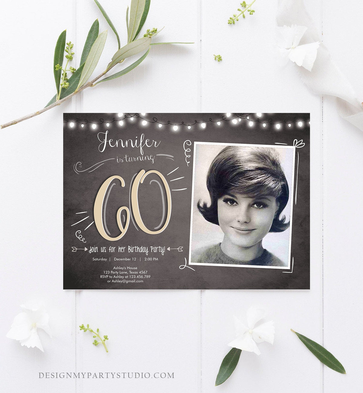 Editable 60th Birthday Invitation Chalkboard Rustic Adult Birthday Invitation Sixty Download Printable Invitation Template Corjl 0230