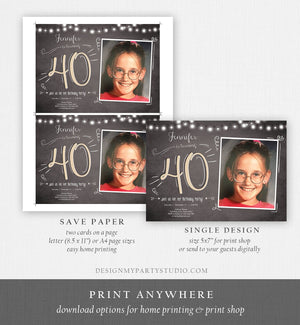 Editable 40th Birthday Invitation Chalkboard Rustic Adult Birthday Invitation Forty Download Printable Invitation Template Corjl 0230