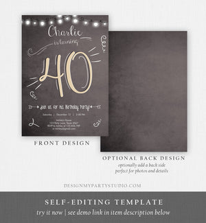 Editable 40th Birthday Invitation Chalkboard Rustic Adult Birthday Invitation Forty Download Printable Invitation Template Corjl 0230