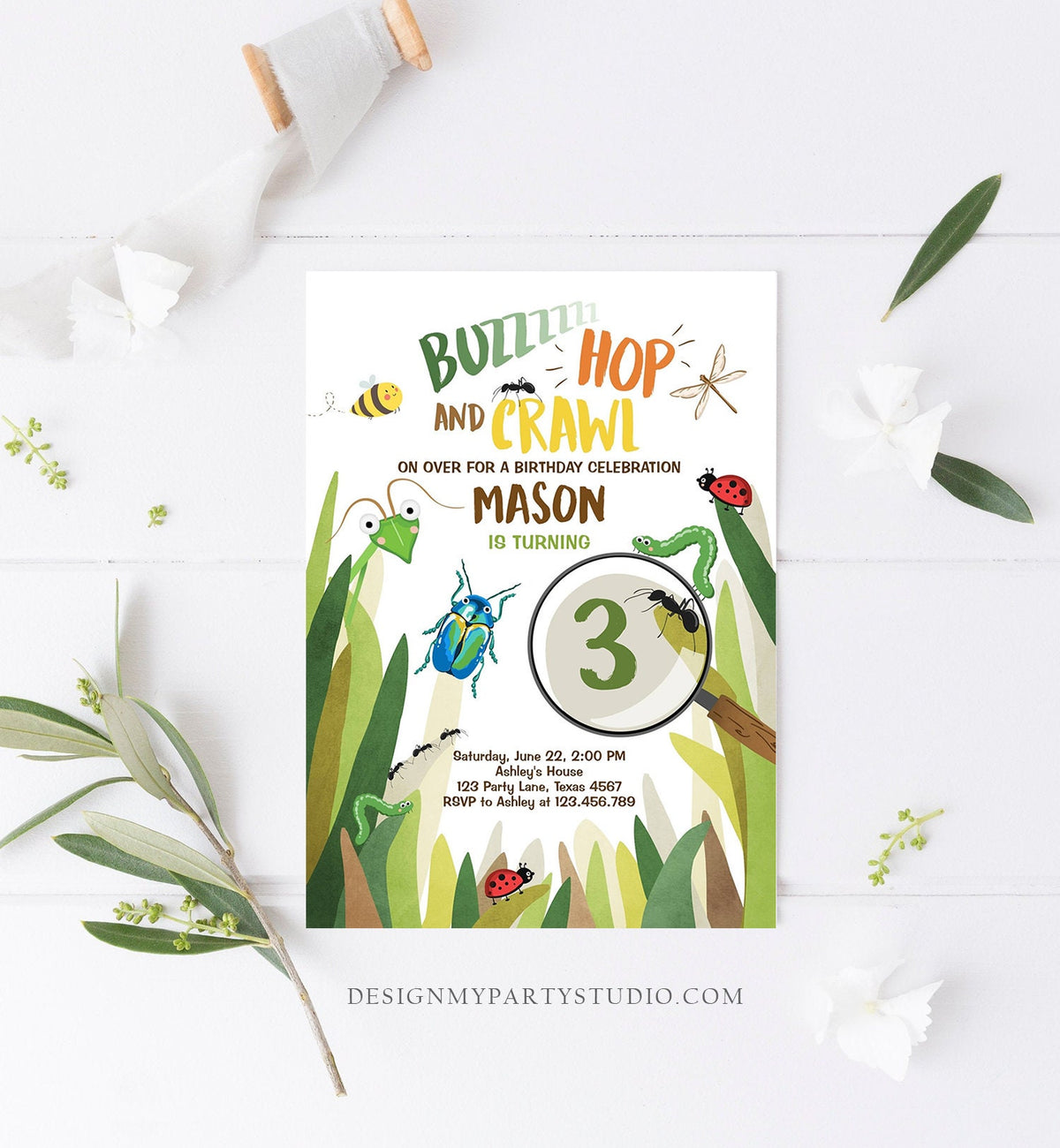 Editable Bug Birthday Invitation Insect Party Bugging Outdoor Backyard Bug Hunt Bugs Boy Digital Download Corjl Template Printable 0090