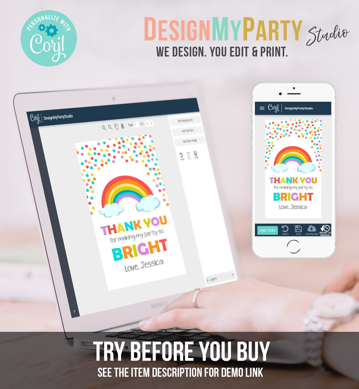 Editable Rainbow Favor Tags Rainbow Birthday Thank you tags Colorful Birthday Gift tags Rainbow Confetti Template PRINTABLE Corjl 0106