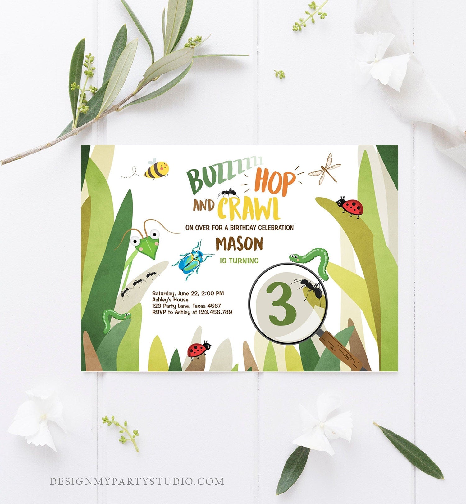 Editable Bug Birthday Invitation Insect Party Bugging Outdoor Backyard Garden Bug Hunt Boy Digital Download Evite Template Printable 0090