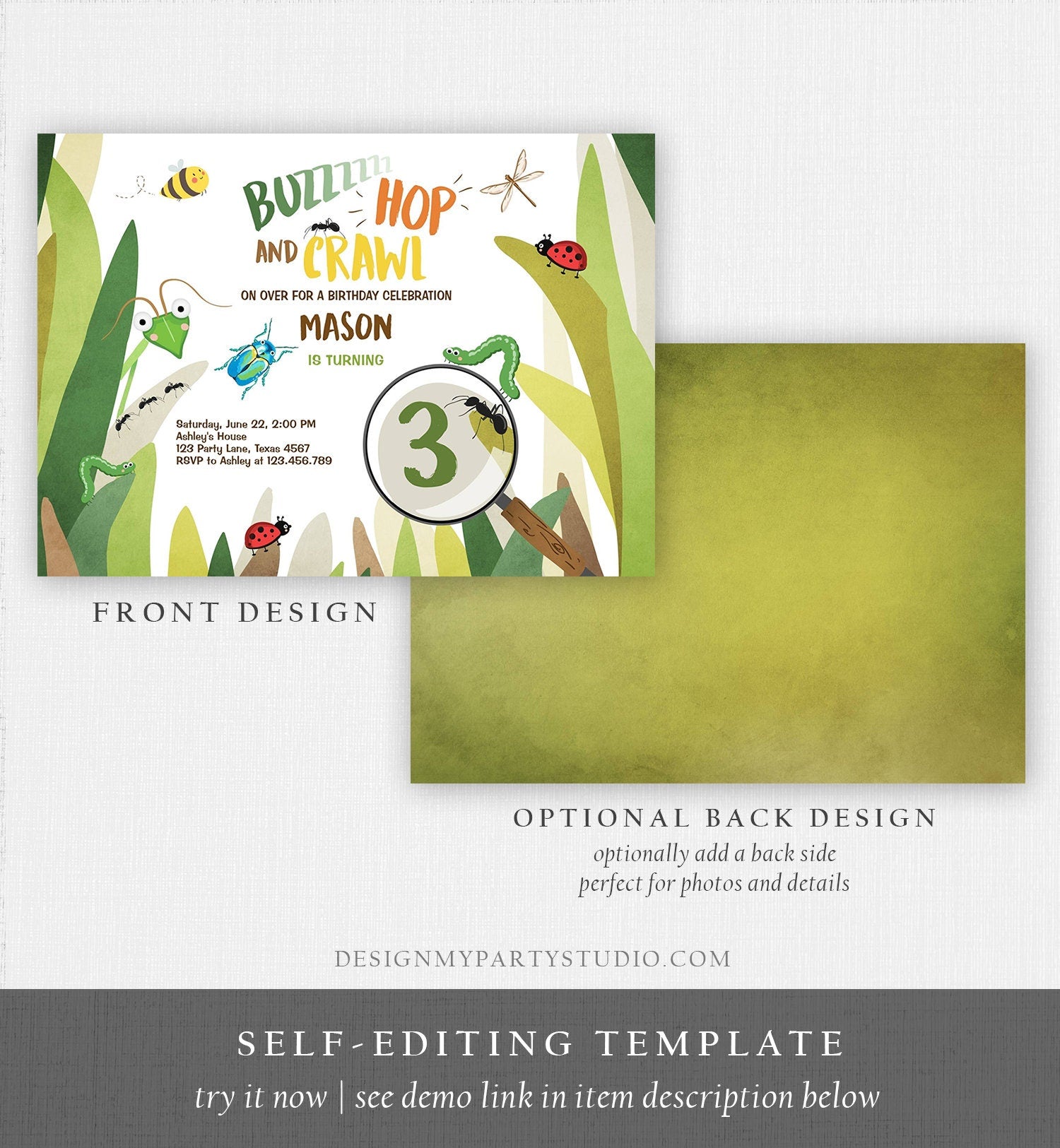 Editable Bug Birthday Invitation Insect Party Bugging Outdoor Backyard Garden Bug Hunt Boy Digital Download Evite Template Printable 0090