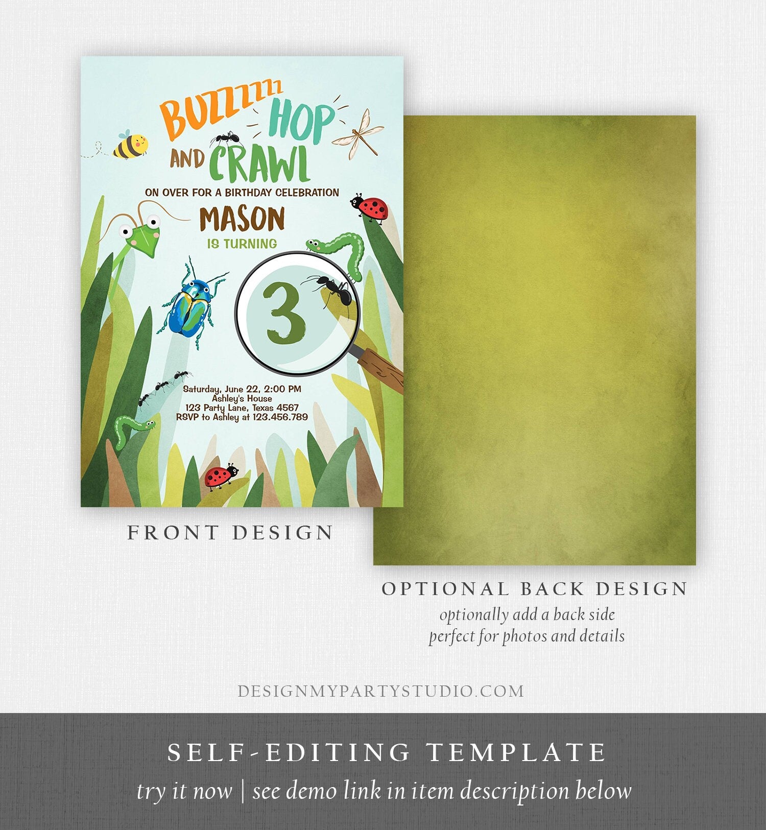Editable Bug Birthday Invitation Insect Party Bugging Outdoor Bug Hunt Bugs Boy Digital Download Evite Template Printable 0090