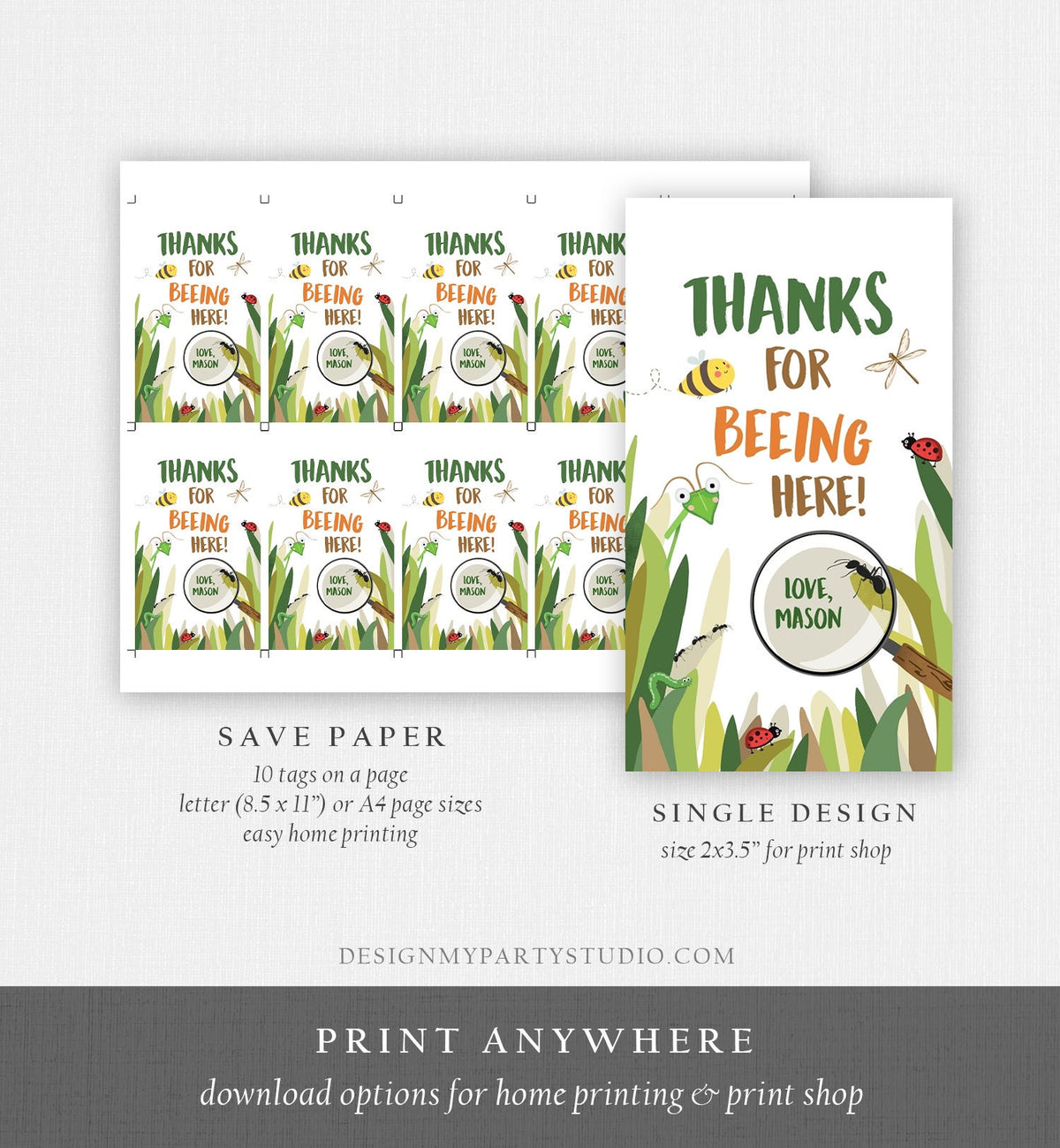 Editable Bug Favor Tags Bug Birthday Bugs Thank you tags Label Bug Party Insect Gift tags Bugging out Beeing Template PRINTABLE Corjl 0090
