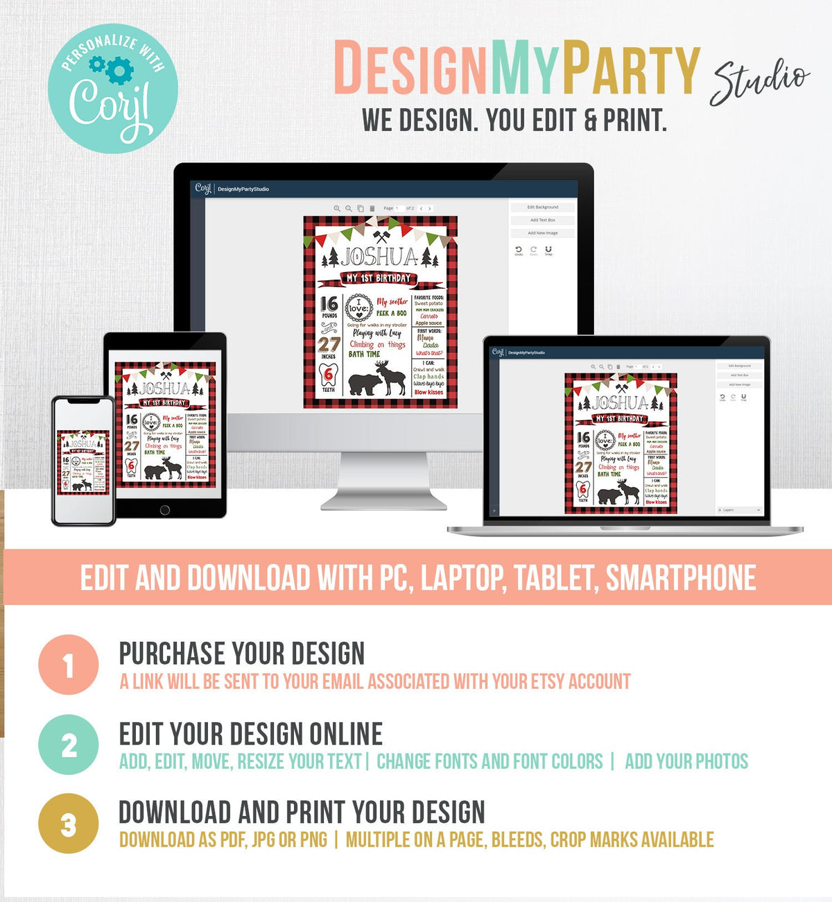 Editable Birthday Milestones Sign Lumberjack Birthday Chalkboard Buffalo Plaid 1st Birthday Bear Moose Template Printable Corjl 0026