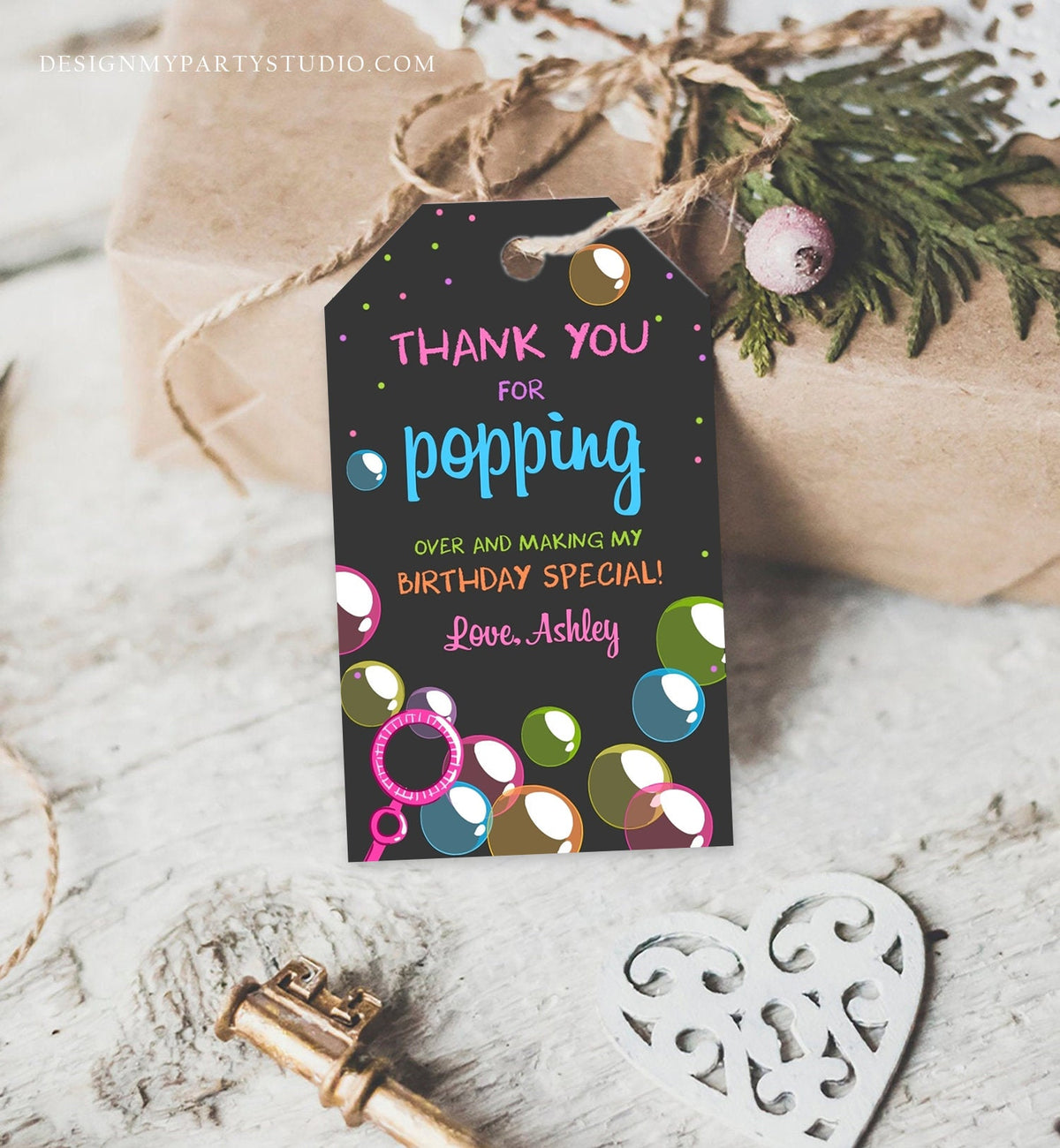 Editable Bubble Favor tags Pink Bubble Birthday Thank you tags Popping over Labels Bubbles Gift tags Girl Digital Template Printable 0035