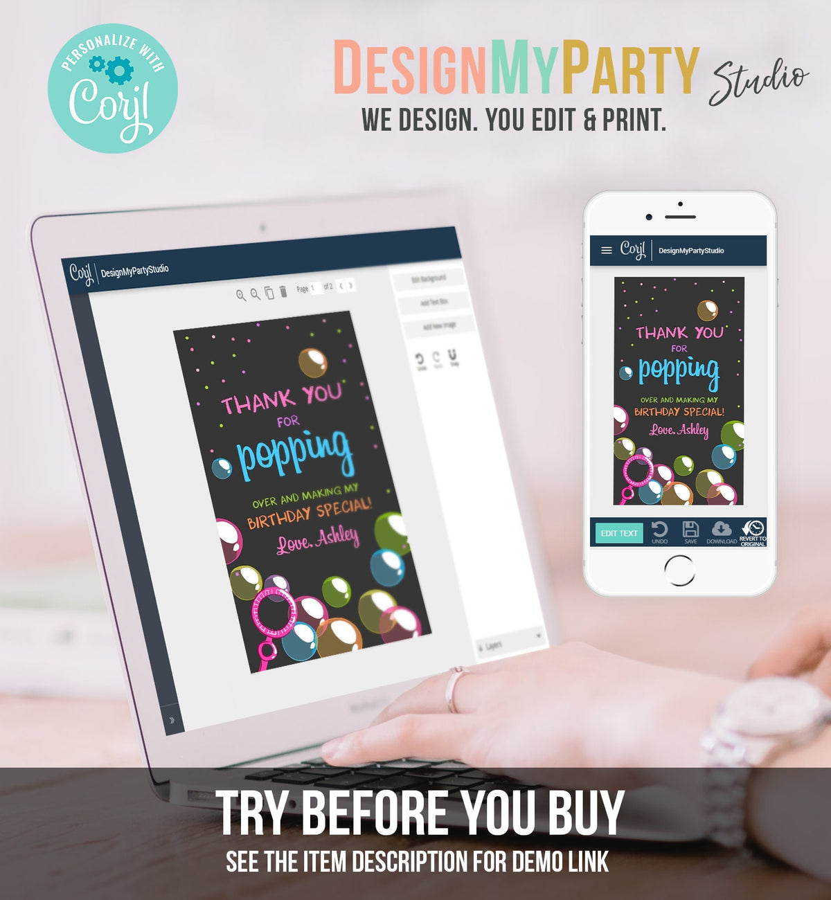 Editable Bubble Favor tags Pink Bubble Birthday Thank you tags Popping over Labels Bubbles Gift tags Girl Digital Template Printable 0035