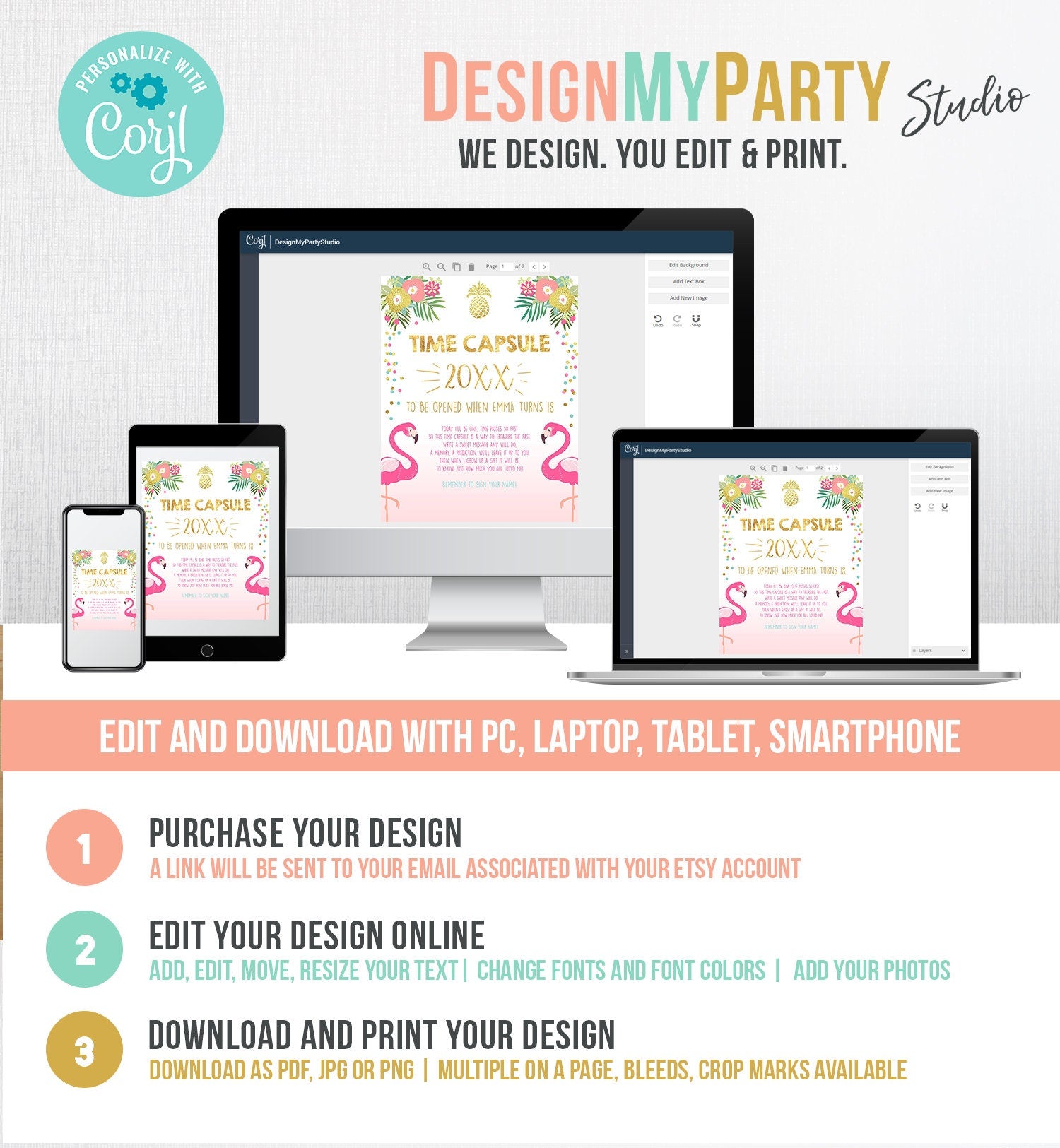 Editable Tropical Aloha Time Capsule First Birthday Guestbook Wishes for Baby Flamingo Luau Download Corjl Template Printable 0200