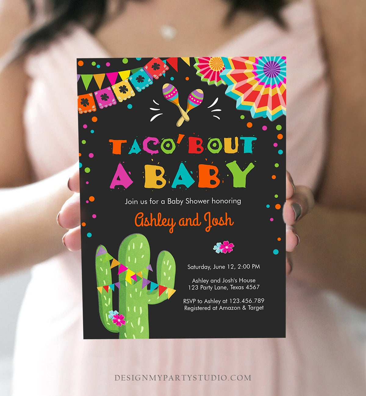 Editable Taco Bout A Baby Baby Shower Invitation Fiesta Cactus Mexican Couples Coed Shower Instant Download Printable Corjl Template 0045