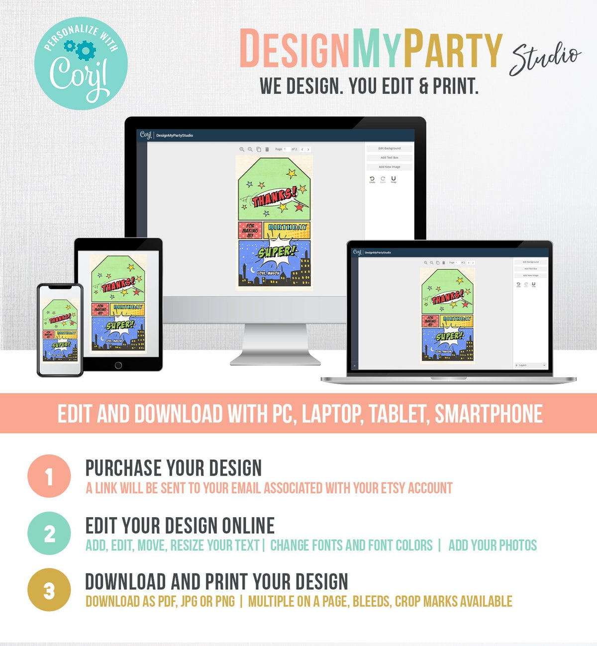 Editable Superhero Favor Tag Super Hero Boy Birthday Superheroes Party Gift Favors Superhero Thank You Digital Corjl Template Printable 0300