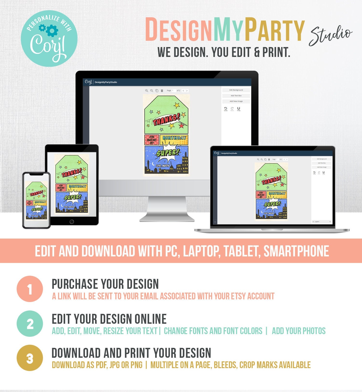 Editable Superhero Favor Tag Super Hero Boy Birthday Superheroes Party Gift Favors Superhero Thank You Digital Corjl Template Printable 0300