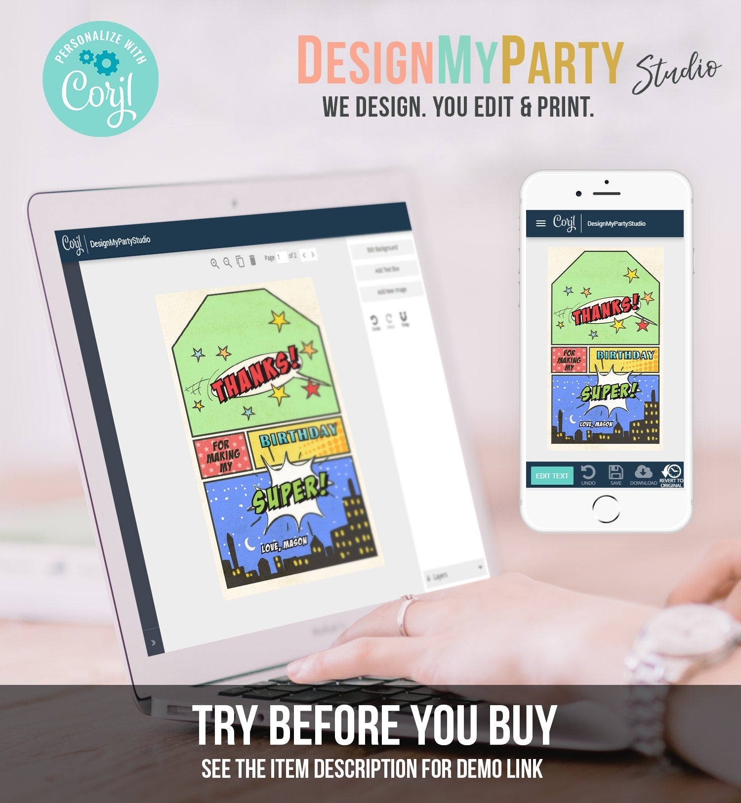 Editable Superhero Favor Tag Super Hero Boy Birthday Superheroes Party Gift Favors Superhero Thank You Digital Corjl Template Printable 0300