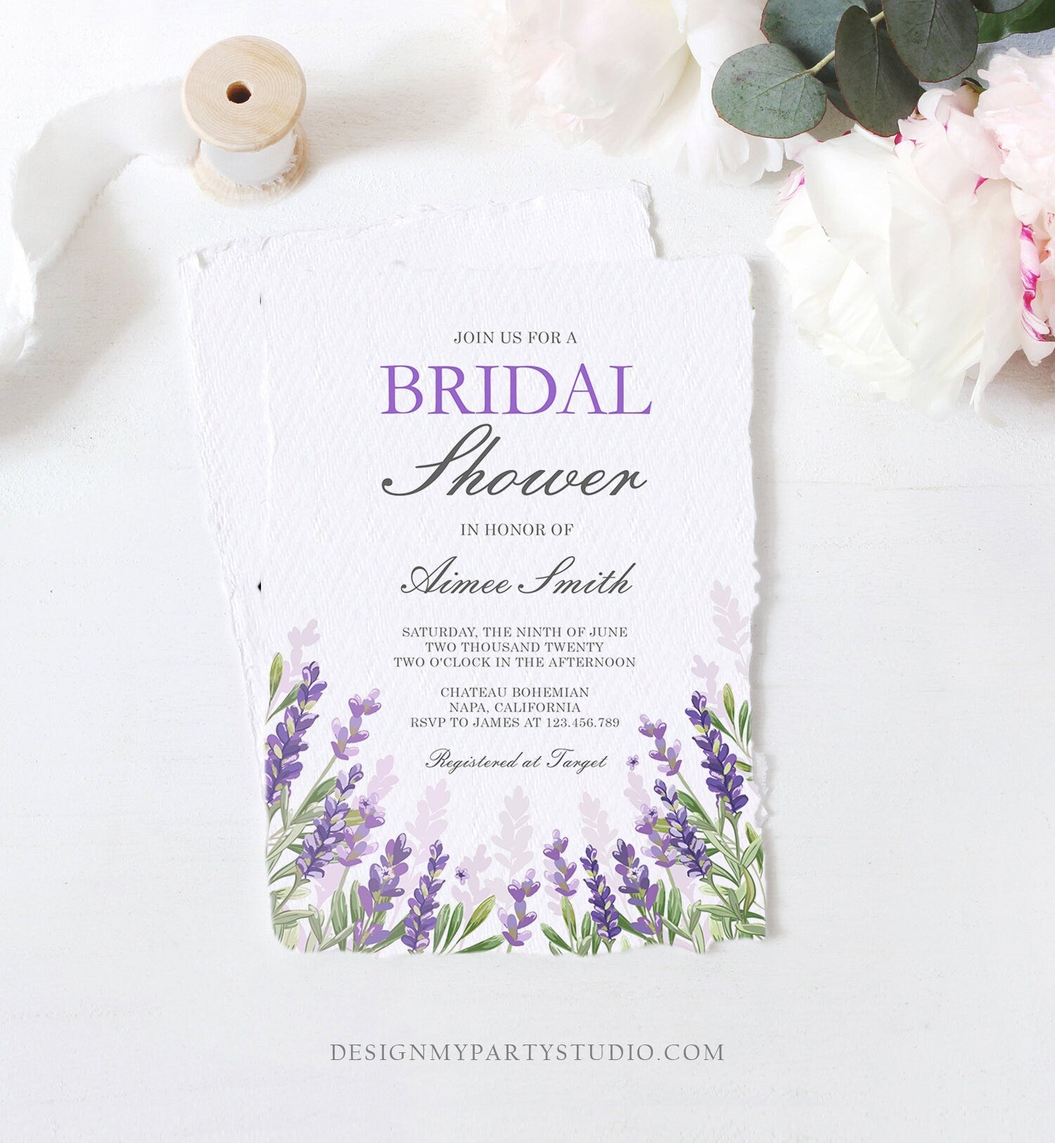 Editable Lavender Bridal Shower Invitation Greenery Foliage Boho Wedding Lilac Blush Lavender Purple Digital Corjl Template Printable 0206