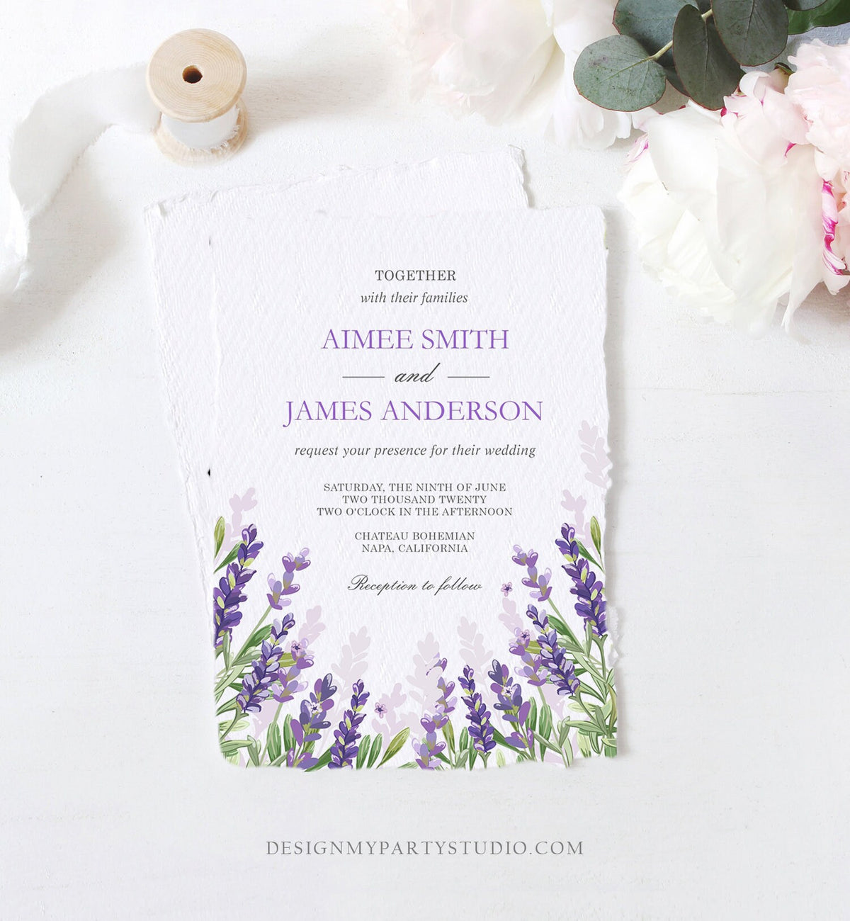 Editable Lavender Wedding Invitation Greenery Foliage Boho Bridal Shower Lilac Blush Lavender Purple Digital Corjl Template Printable 0206