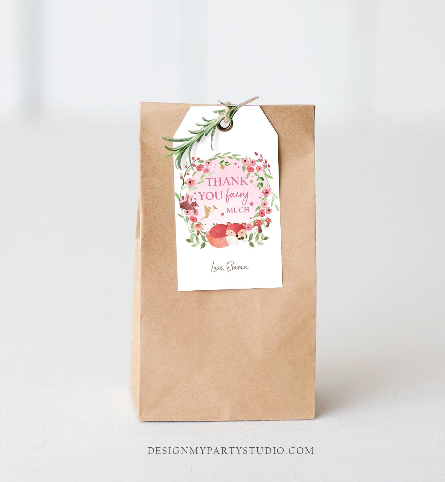Editable Woodland Fairy Favor Tags Enchanted Forest Birthday Thank you tags Label Girl Woodland Gift tags Template PRINTABLE Corjl 0173