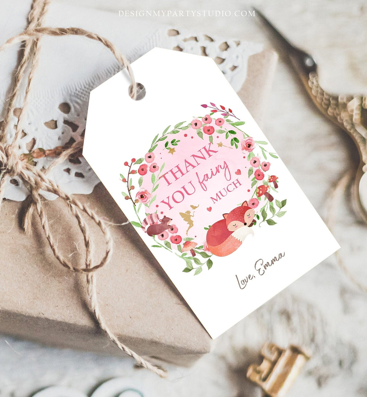 Editable Woodland Fairy Favor Tags Enchanted Forest Birthday Thank you tags Label Girl Woodland Gift tags Template PRINTABLE Corjl 0173