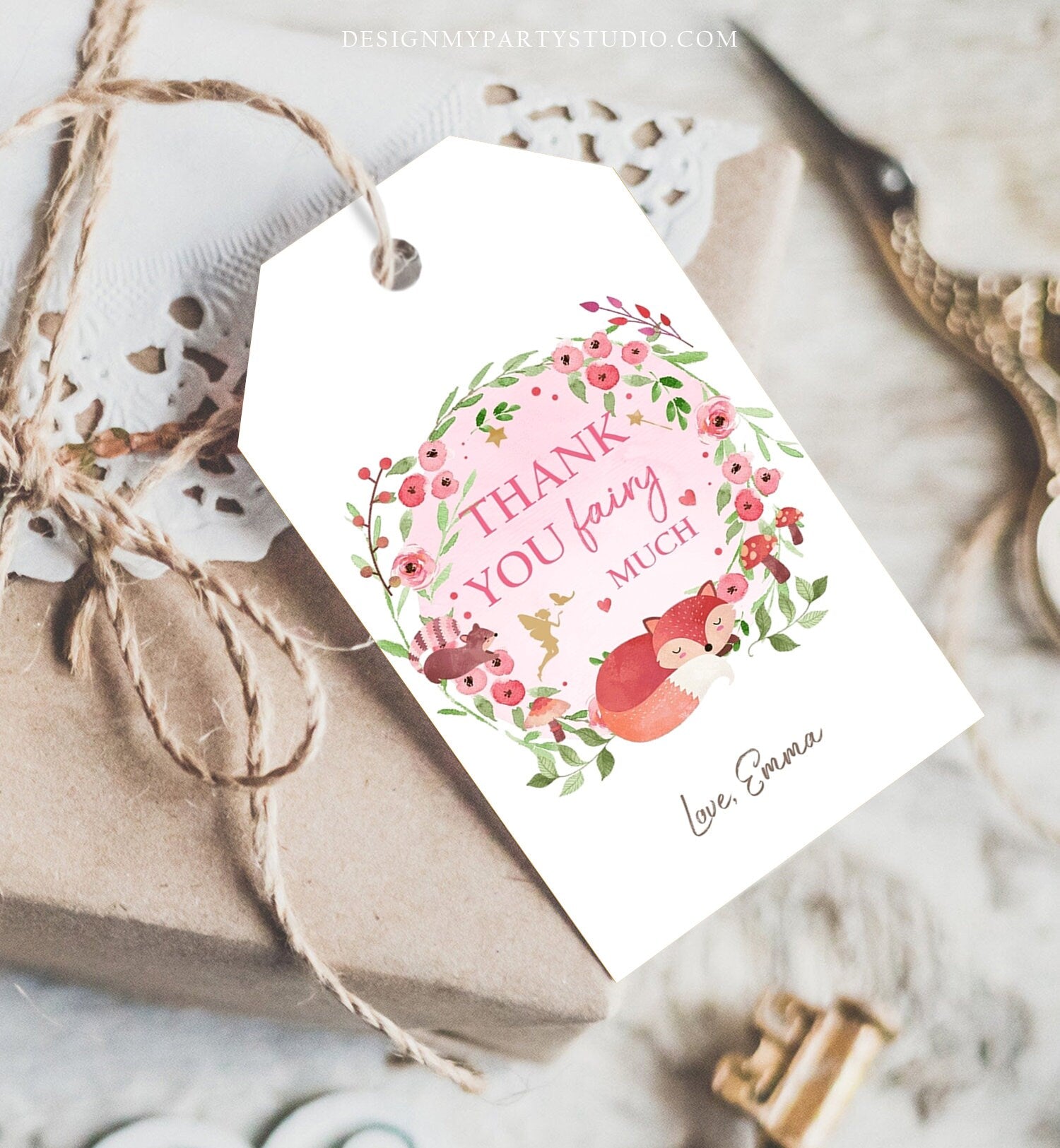 Editable Woodland Fairy Favor Tags Enchanted Forest Birthday Thank you tags Label Girl Woodland Gift tags Template PRINTABLE Corjl 0173