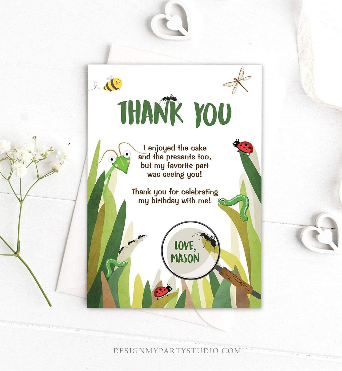 Editable Thank You Card Bug Thank you Note Bug Birthday Insect Party Boy Birthday Thank you Download Printable Template Corjl Digital 0090