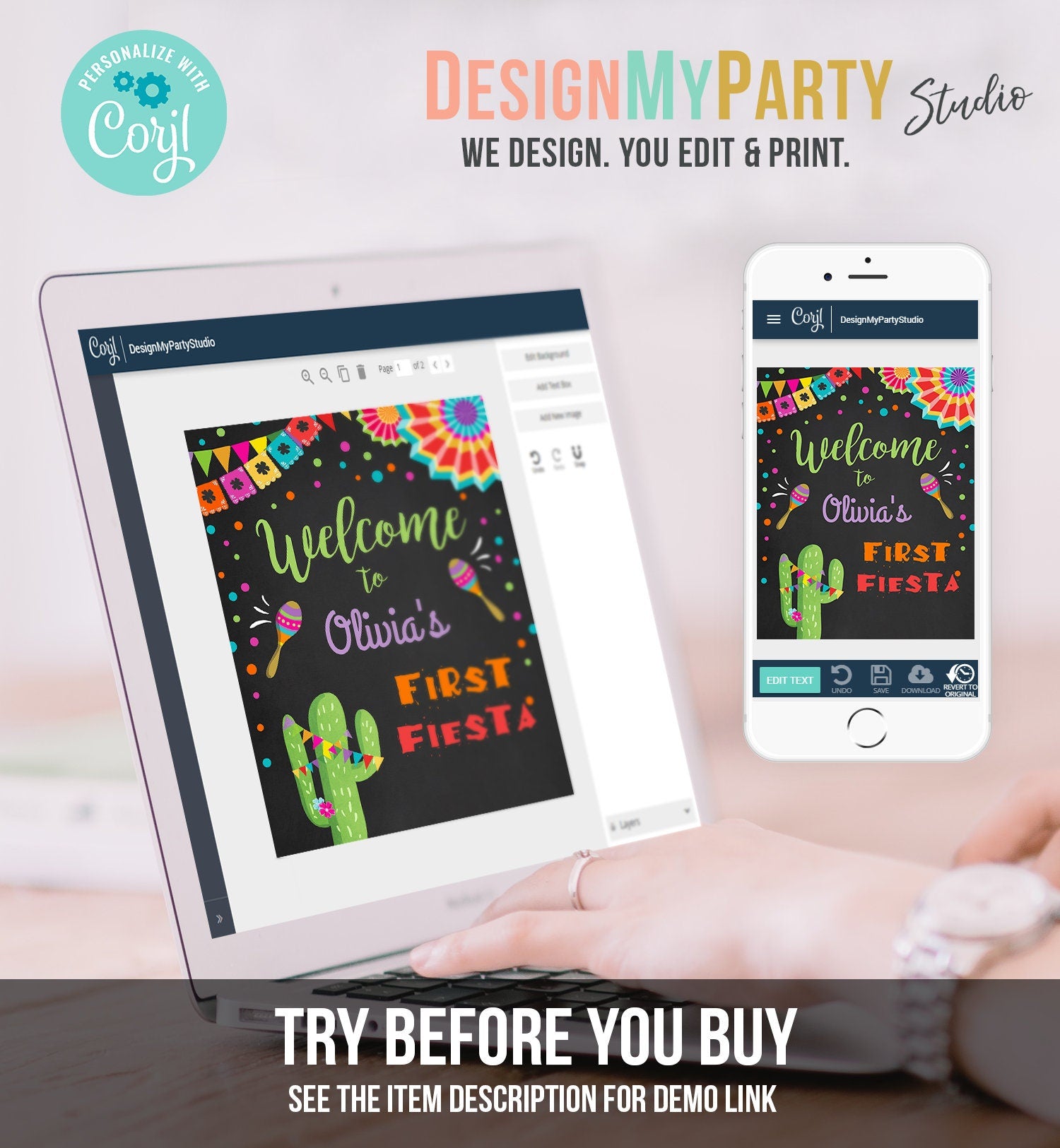 Editable Fiesta Welcome Sign First Birthday Welcome Cactus Mexican 1st Birthday First Fiesta Sign Boy Girl Digital Template Printable 0045