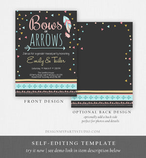 Editable Gender Reveal Invitation Bows or Arrows Tribal Boy or Girl He or She Blue or Pink Invitation Template Instant Download Corjl 0284