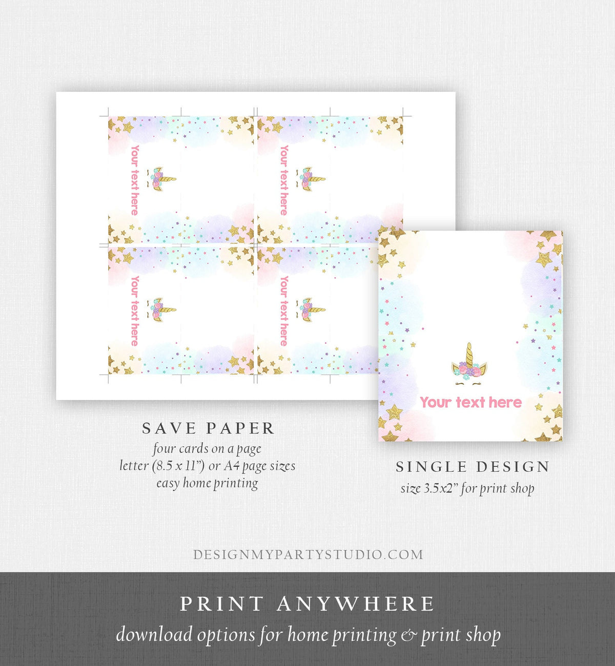 Editable Unicorn Food Labels Magical Rainbow Pink Stars Place Card Tent Card Escort Card Girl Birthday Girl Digital Template Printable 0041