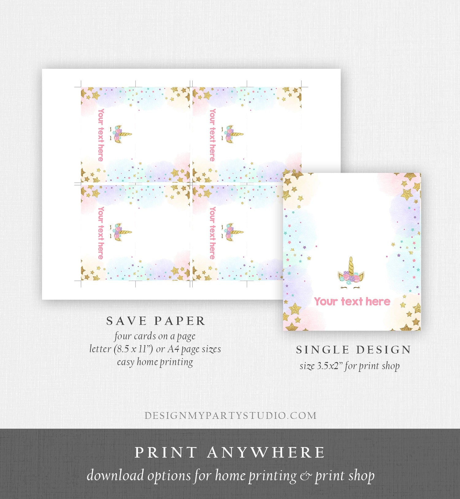 Editable Unicorn Food Labels Magical Rainbow Pink Stars Place Card Tent Card Escort Card Girl Birthday Girl Digital Template Printable 0041