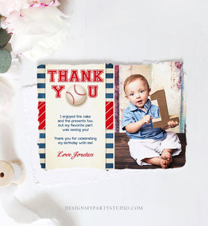 Editable Baseball Thank You Card Birthday Boy Little Slugger Rookie of The Year First 1st Batter Up Download Template Digital Corjl 0069